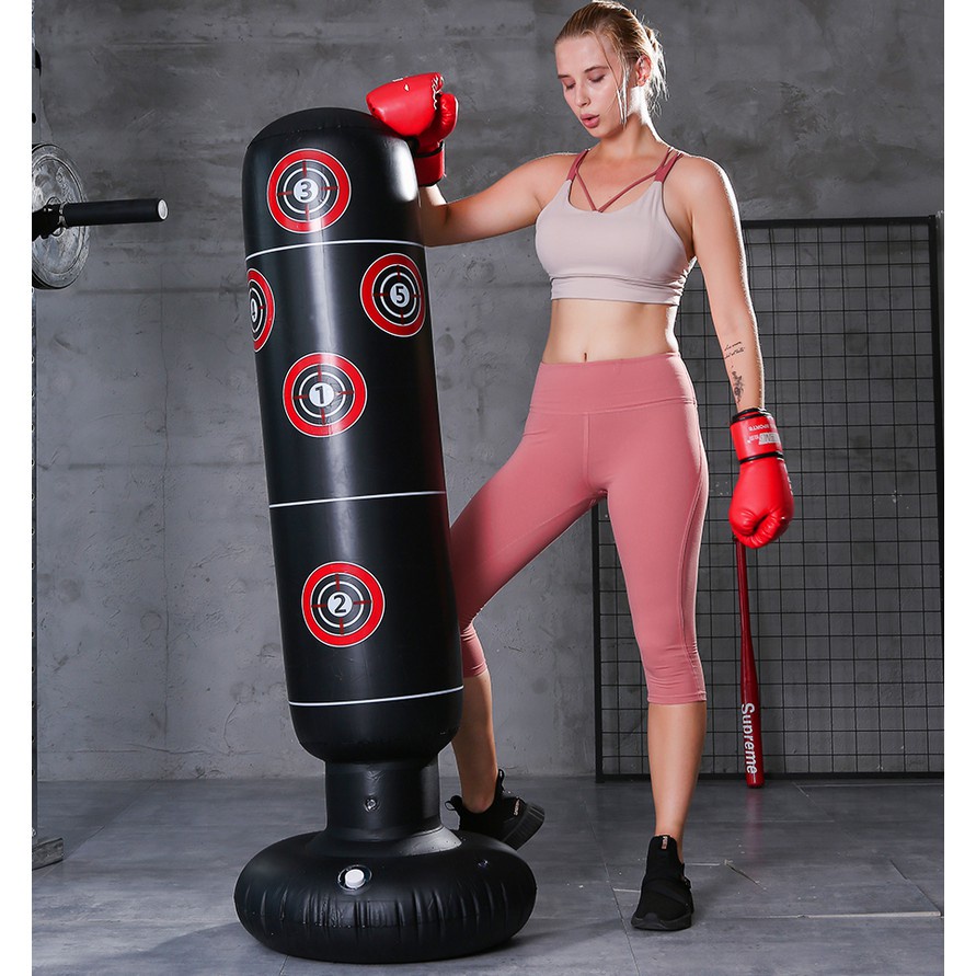 Inflatable Boxing Bag Train Punching Stand Fitness Equipment (Black 1 ...