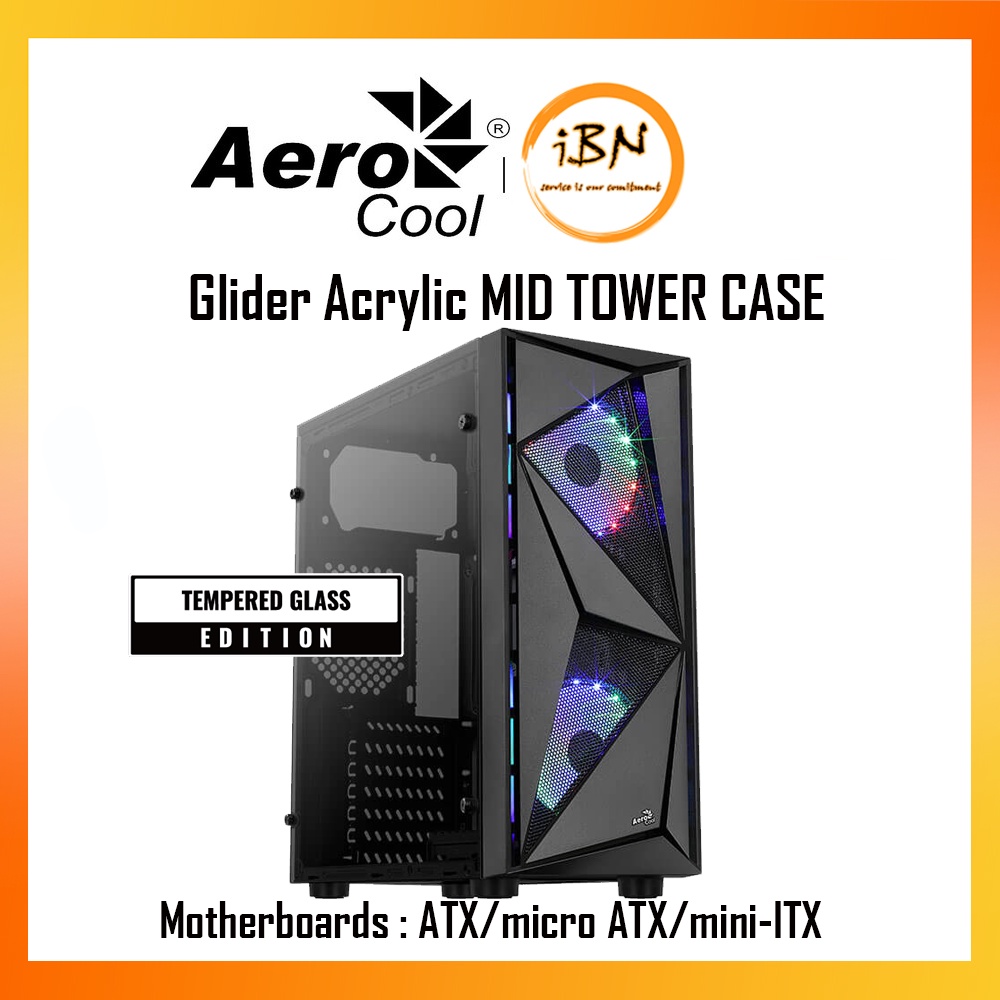Aerocool Glider Tempered Glass MID TOWER CASE ( Come With 2 units of ...