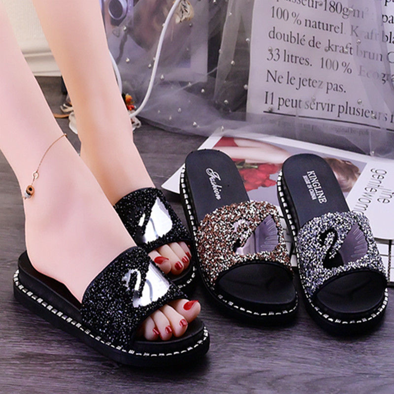 Square Toe Slippers Women Pearl Flats Slippers For Women Slides Mules Flat  Slippers Women Shoes Bow Knot Closed Toe Slippers - Women's Slippers -  AliExpress