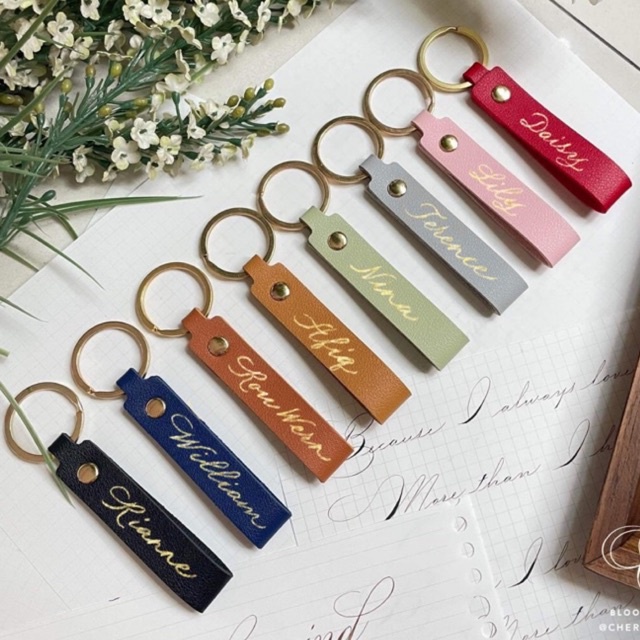 Custom Personalised Name Leather Keychain in Calligraphy