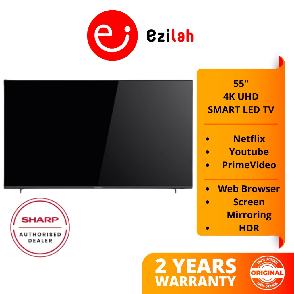 Sharp 4K UHD Smart TV Netflix Youtube HDR MYTV DTTV (55") 4TC55EJ2X Shopee Malaysia
