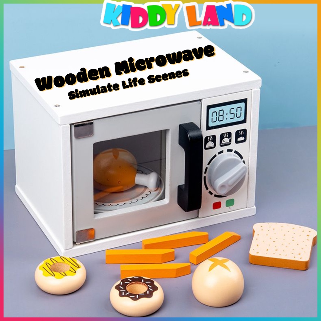Kid Wooden Microwave Play Set Children Pretend Play Kitchen Toy High