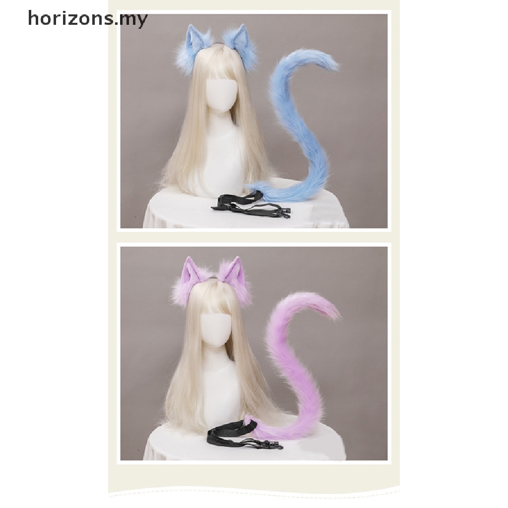 {HOO} Plush Cat Ears Realistic Headband Cat Tail Accessories Simulation