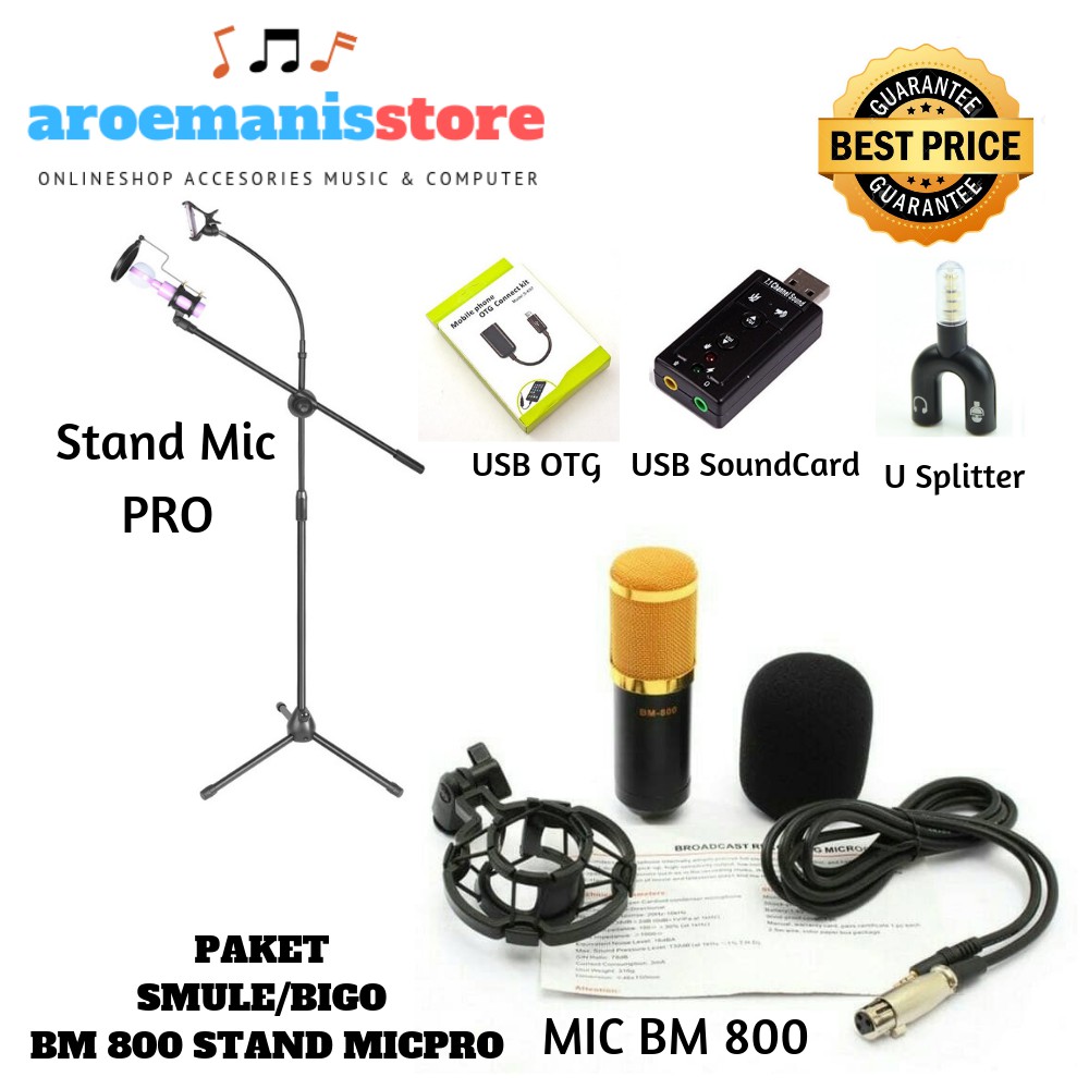 Complete Package SMULE / BIGO Mic Condenser BM800 with Mic Stand Pro V