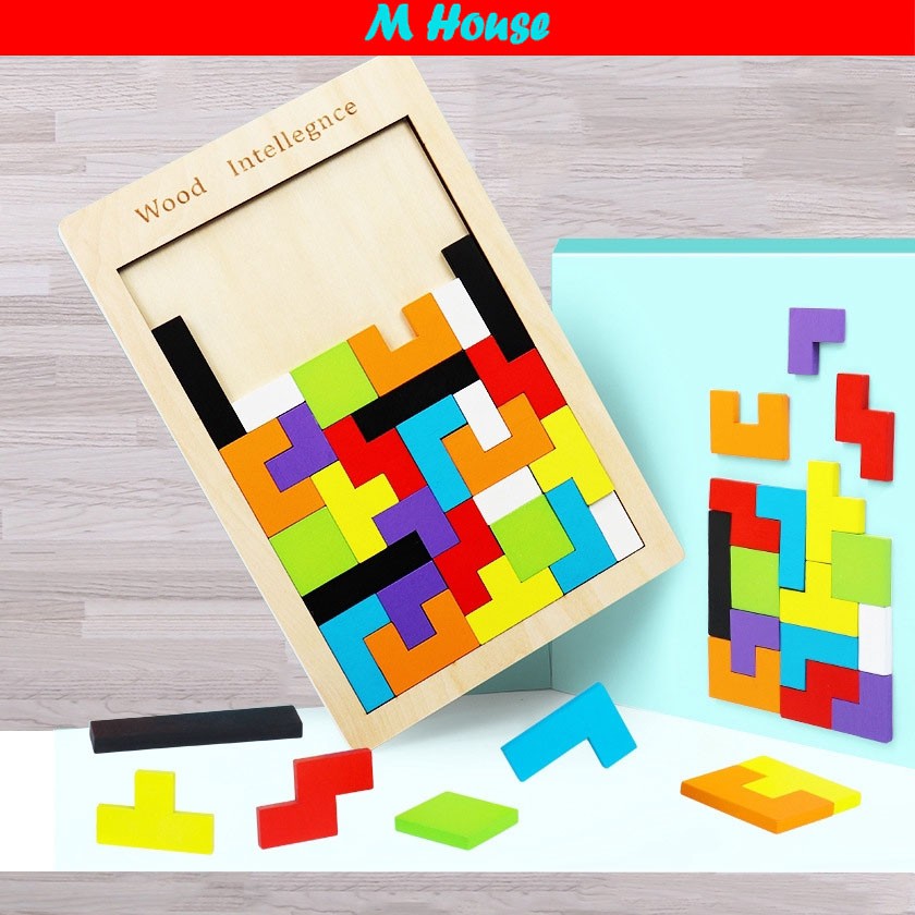 Wooden Tetris Tangram Intelligence Puzzle Children Educational Toy ...