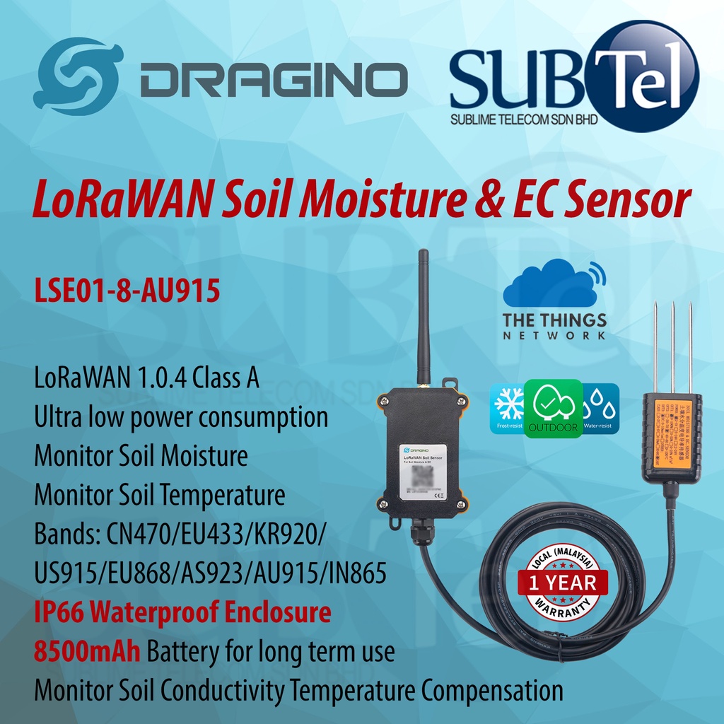 DRAGINO LSE01-8-AU915 LoRaWAN Soil Moisture & EC Sensor LSE01 LoRa WAN ...