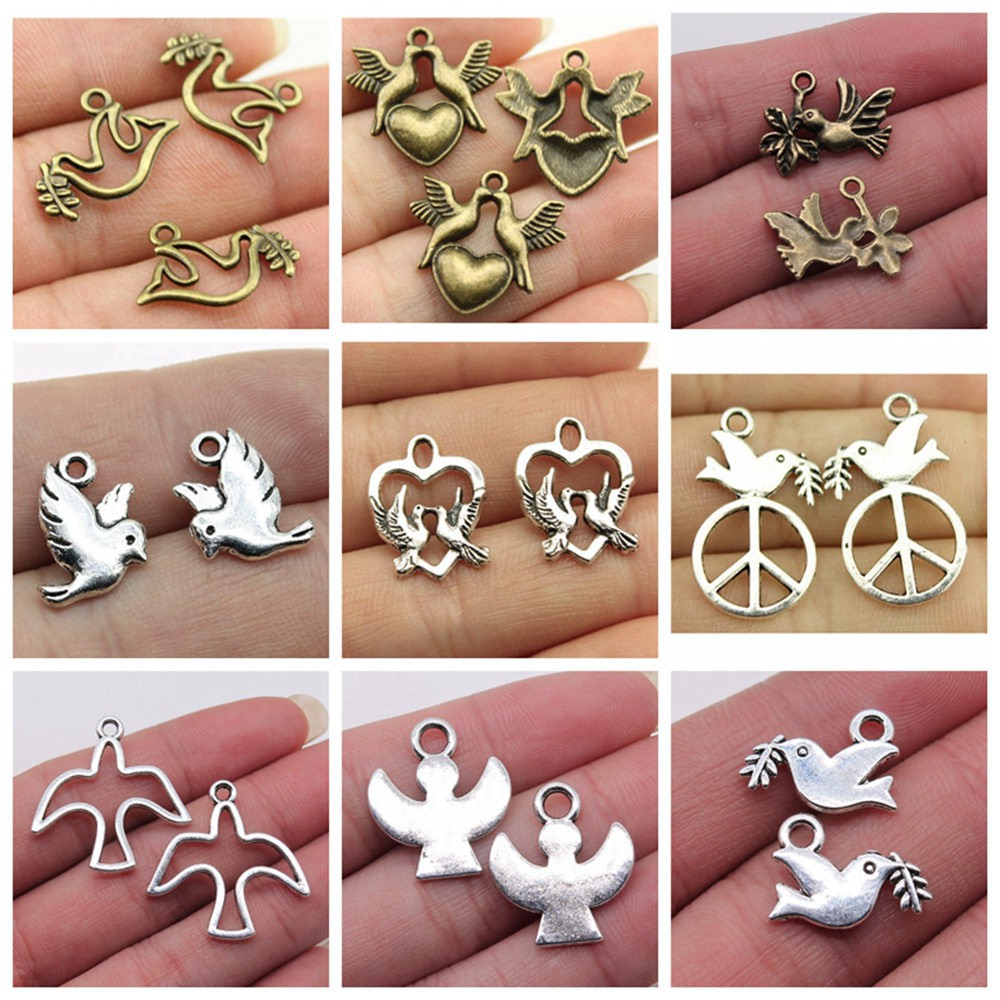 20 Pieces Dove Bird Charms Metal Craftjewelry Wholesale Bulk Shopee Malaysia