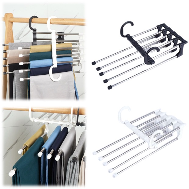 5 In 1 Stainless Steel Retractable Clothes Pants Trousers Magic Hanger ...