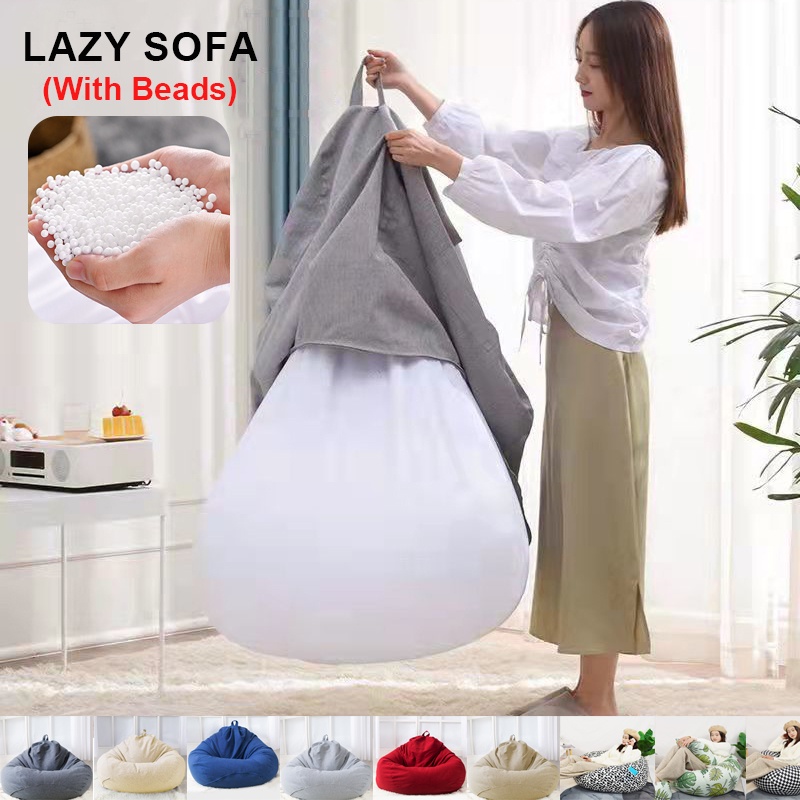 Easy Care Japanese Style Bean Bag Sofa Chair Full Set With Beads