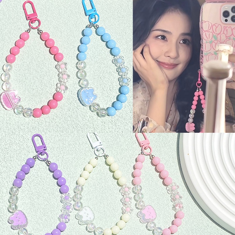 Cute Rabbit Flower Clear Acrylic Bead Keychain For Earphone Case Mobile