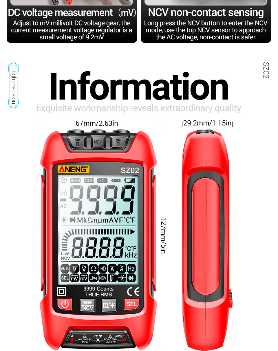 Multimètre Numérique ANENG SZ02 6000 Counts True RMS - Voltmètre Ampèremètre Neuf