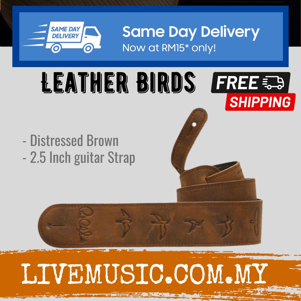 PRS 2.5 Inch Leather Birds Guitar Strap (Distressed Brown/Black ...