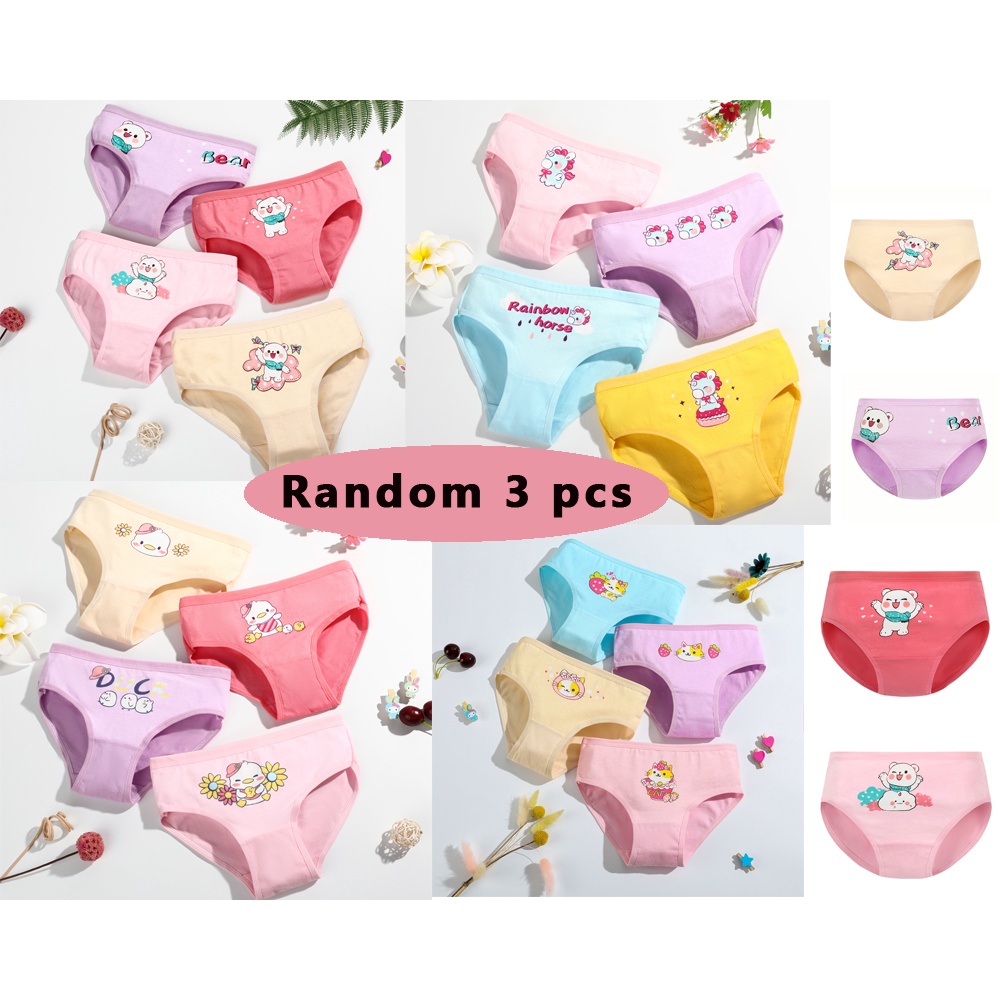 Random 3 Pcs/Set】2-12 Years Kids Girl Underwear Baby Soft Cotton Panty Cute  Animal Designs