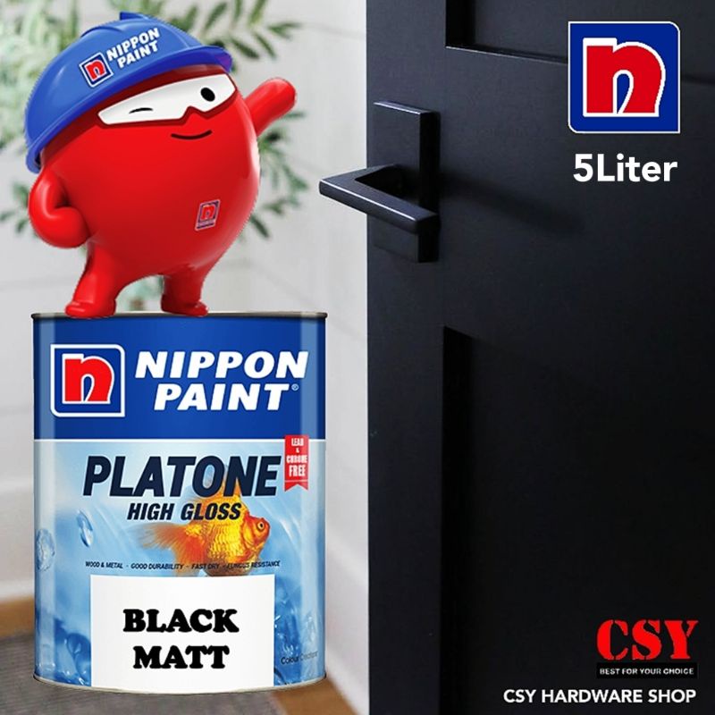 NIPPON PAINT Platone High Gloss/Matt Black 5 Liter / cat besi Dan kayu