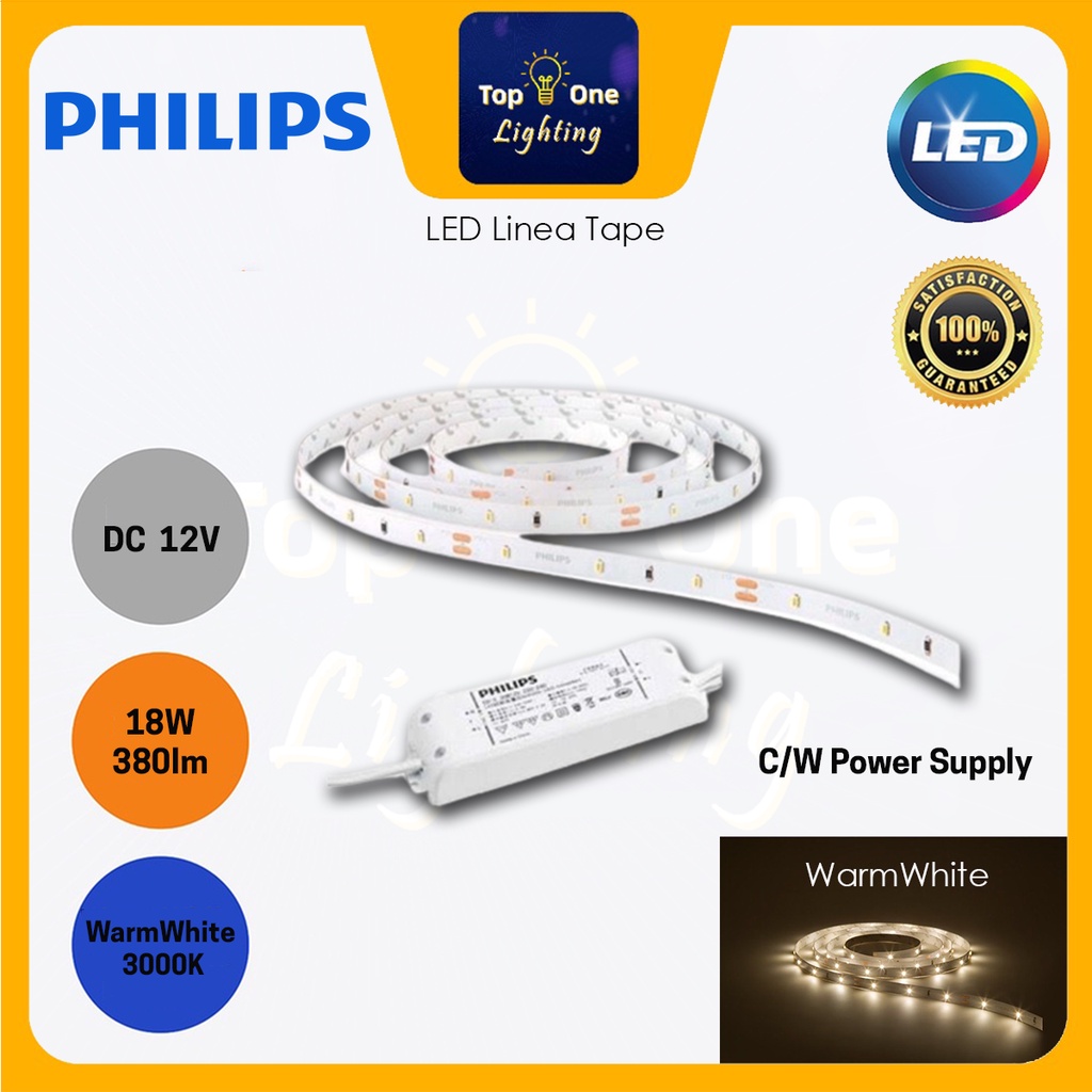 PHILIPS LED Strip 18W 3000K 5M C/W Power Supply 12V [ 31059 Complete ...