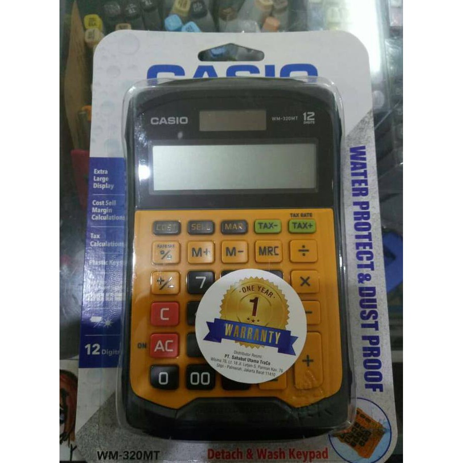 Calculatrice Bureau Casio WM-320MT - Clavier Lavable, Écran LCD 12 Chiffres, Double Alimentation