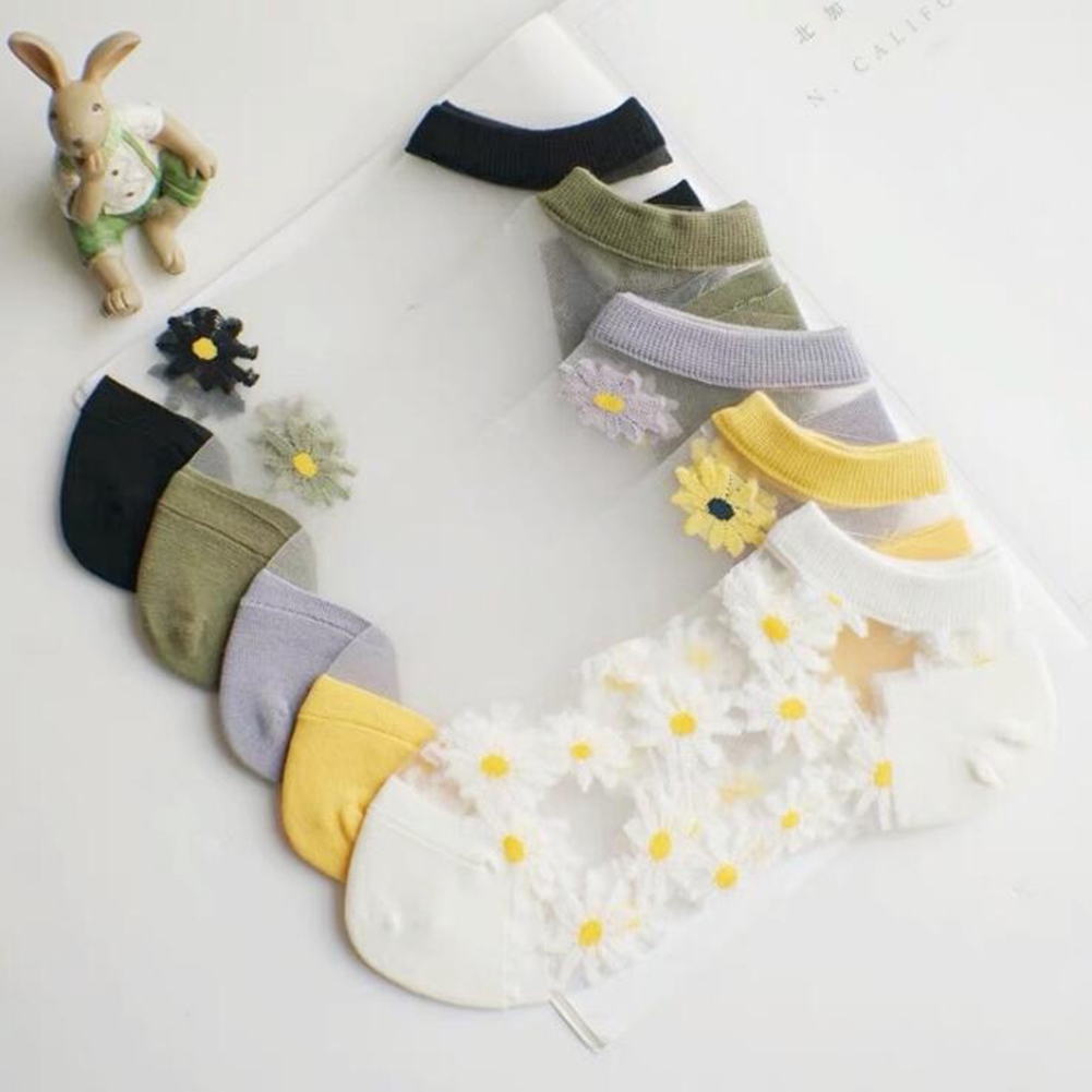 Daisy Floral Clear Socks Transparent Thin Summer Elastic Ankle Sock Short  Sock