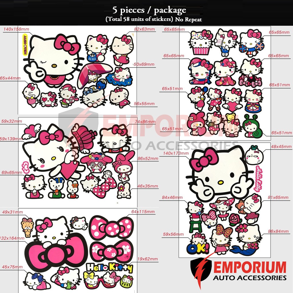 [READY STOCK] Hello Kitty Cute Decals Car Sticker 58 Pcs Shopee Malaysia