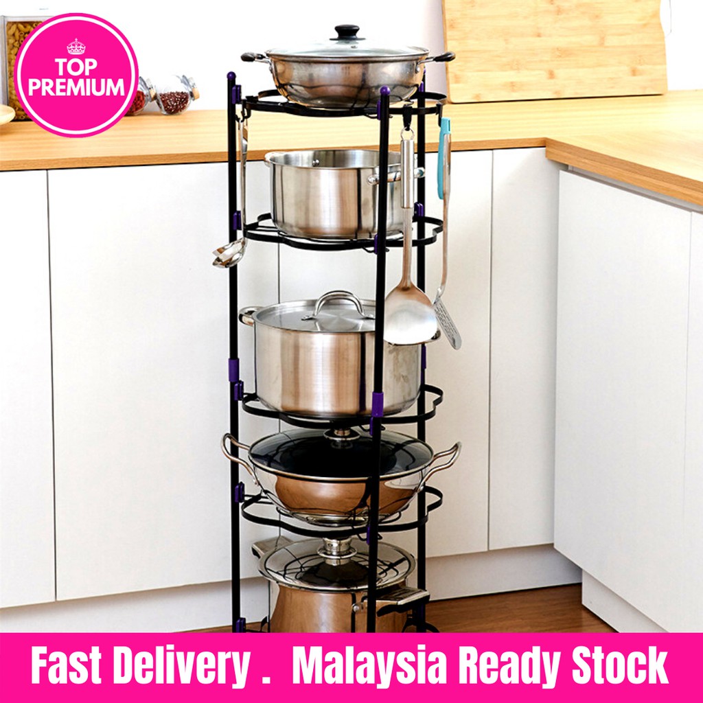 5 Layer Black Kitchen Pot Rack Kitchen Rack Wok Rack Kitchen Organiser ...