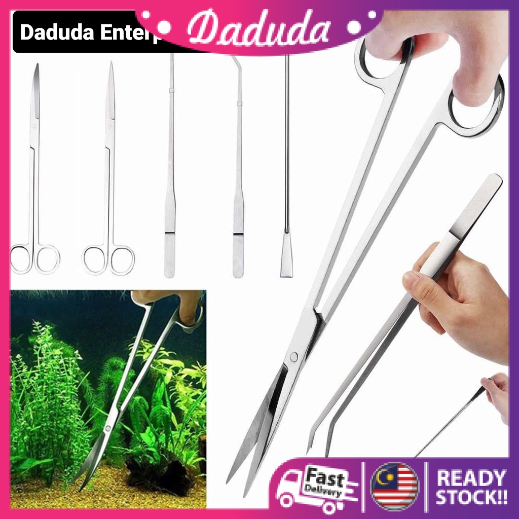 Stainless Steel Aquarium Tweezers Spatula Scissors Aquascaping Tool ...