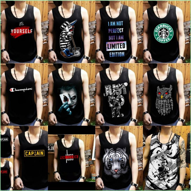 Cool cowo singlet yourself, iamnotperfect, champion, justdoit, joker ...