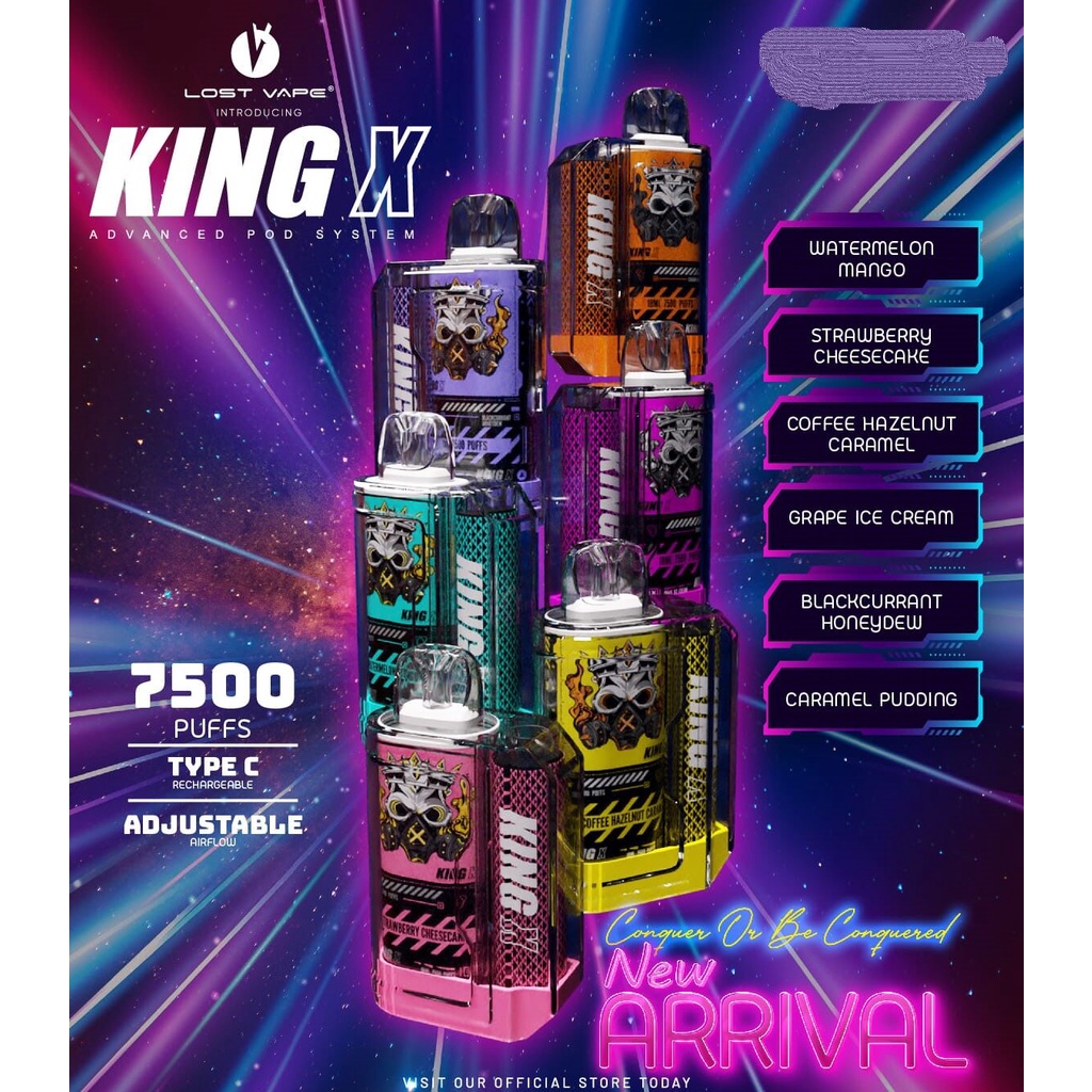 [Murah] Lost Vape King X Disposable 7500 Puff Adjustable airflow / Rechargeable / 18ML Shopee