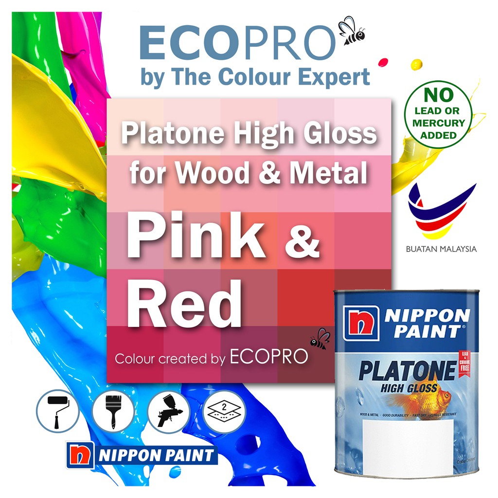 1L NIPPON PLATONE HIGH GLOSS PAINT FOR WOOD & METAL PINK & RED READY ...