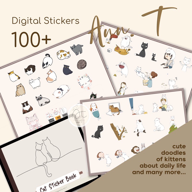 GoodNotes / PNG Ann T Cat Digital Stickers Book for Journal / Planner ...