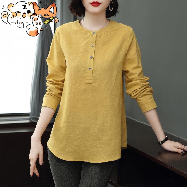 Loose Asian Style Women Linen and Cotton Long Sleeve Cardigan Shirt