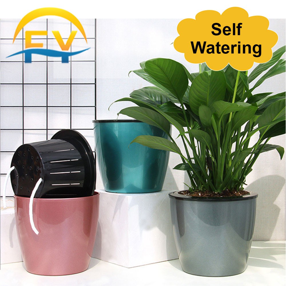 FY Self Watering Pot Flower Pot Pasu Bunga Simulated Metal Indoor ...