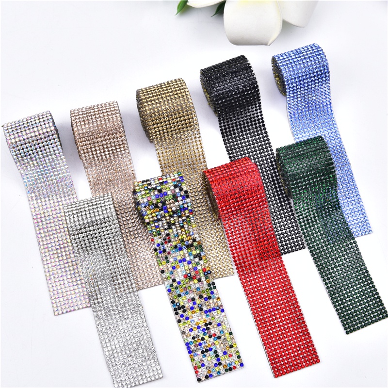 1 Yard Crystal AB Rhinestone Trim color 12 Rrows Hot Fix Self Adhesive ...