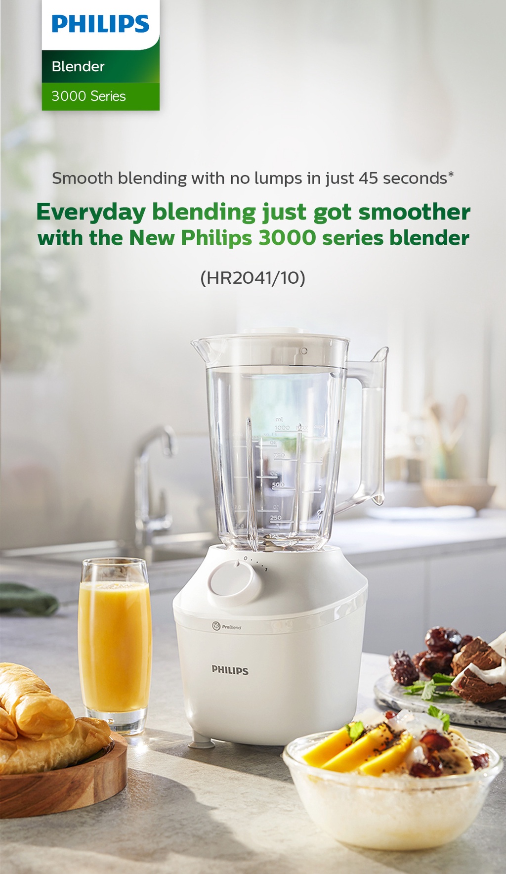 Philips Blender (450w/1L) HR2041/10 - White