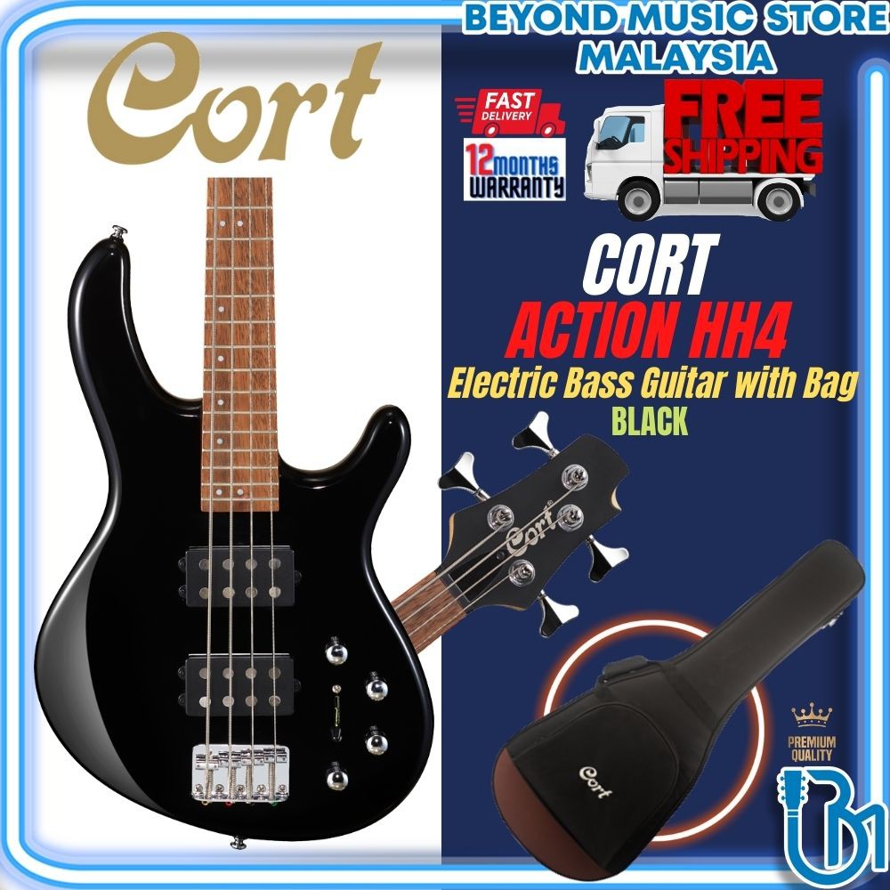 Cort Action HH4 4 String Double Cutaway Bolt On Meranti Black Electric ...