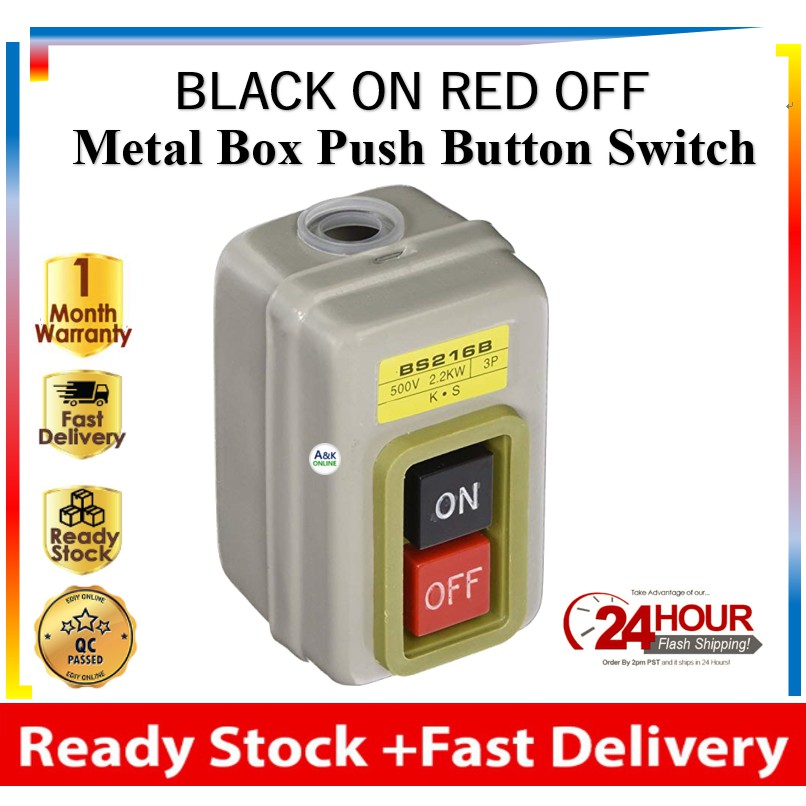 Black ON Red OFF Metal Box BS216B Pushbutton Switch 500V 2.2KW 3P ...
