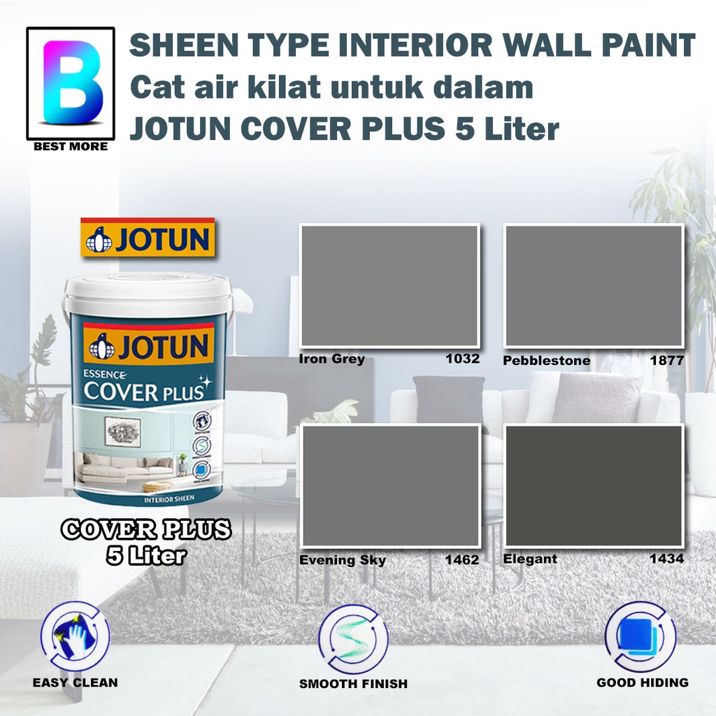 JOTUN COVER PLUS (SHEEN) For INTERIOR 5 Liter Iron Grey 1032 ...