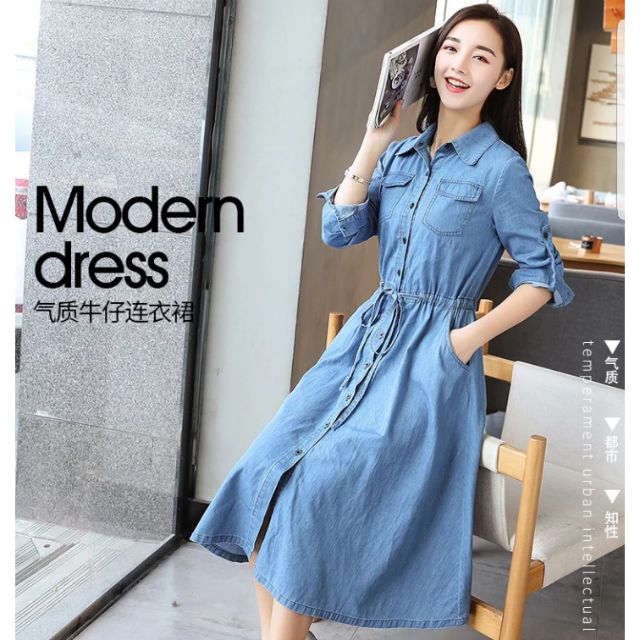 Korean style Long Short sleeve jeans maxi dress M 2XL Shopee Malaysia