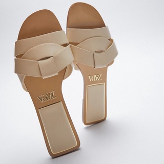 Zara Fashion Sandal Perempuan Nude Color Square Head Cross Simple