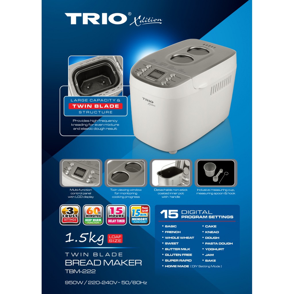 Trio Bread Maker TBM-222 1.5KG | Shopee Malaysia