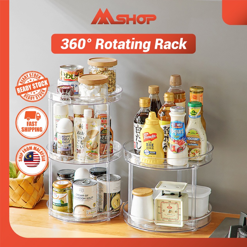 M^Shop 360° Rotating Rack Condiment Tray Non-slip Seasoning Shelf ...