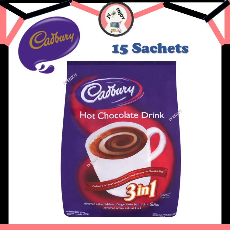 Cadbury 3 In 1 Hot Chocolate Compound Drink With Real Cadbury Chocolate Taste 450g 15 Sachets X