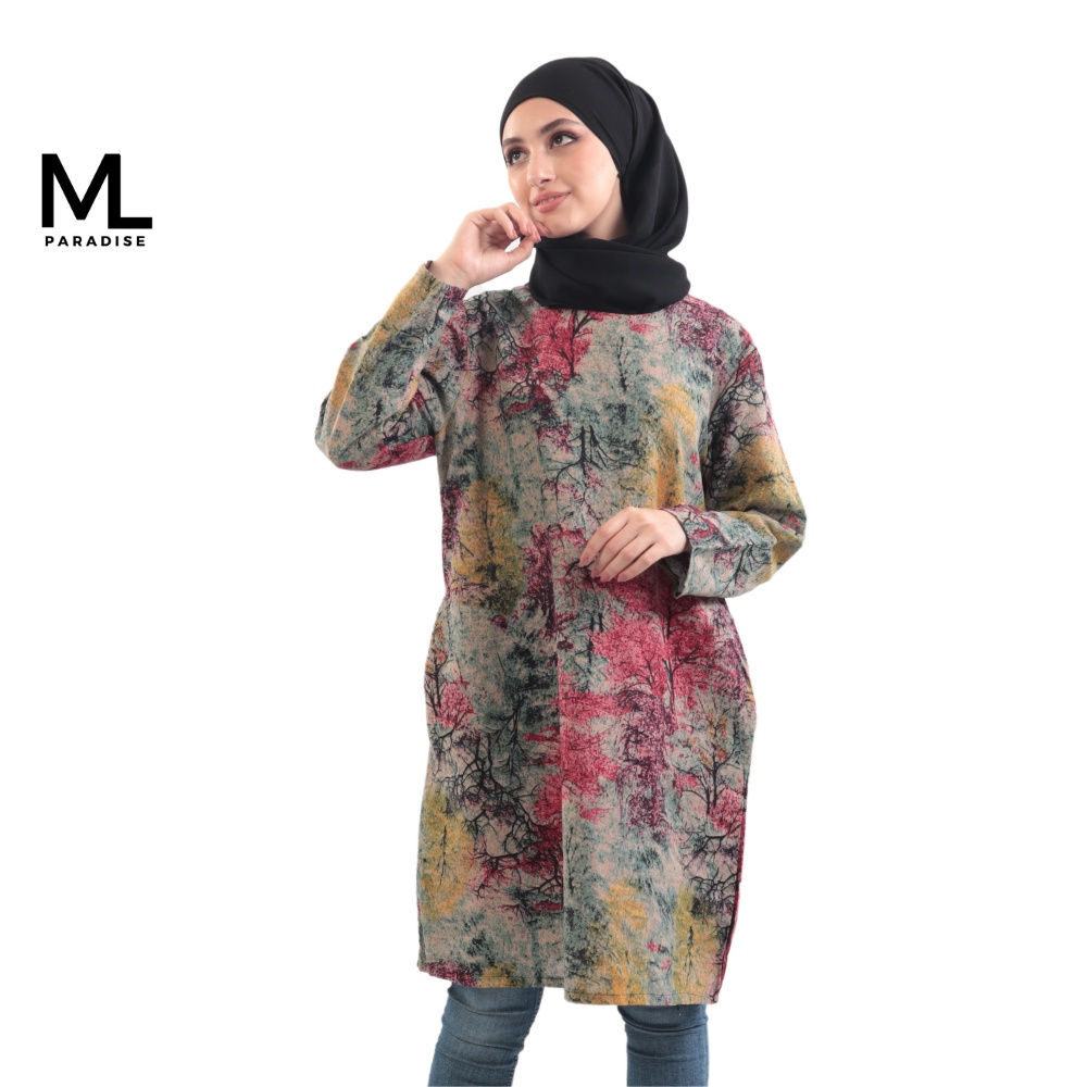 Muslimah Blouse Long Blouse Women Blouse Long Sleeve Floral Retro Style