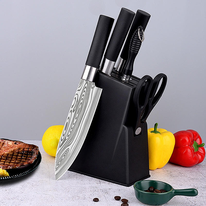 9 in 1 Knife Set Stainless Steel Japanese Damascus Knife with Black Oxidation iron Kitchen Chef