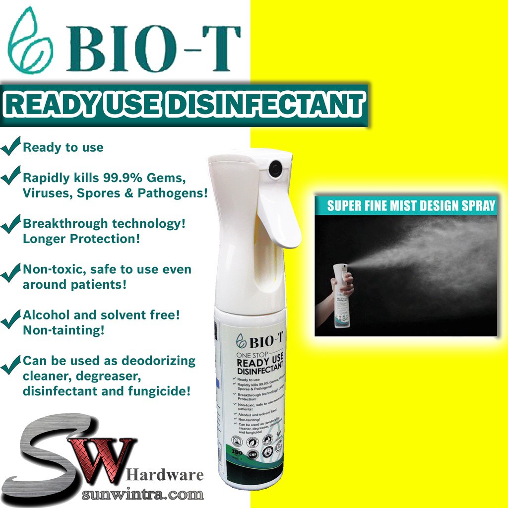 BioT Fine Mist Pressure Disinfectant Spray Ready Use Disinfectant 300ML / KILLS 99.9 Germ
