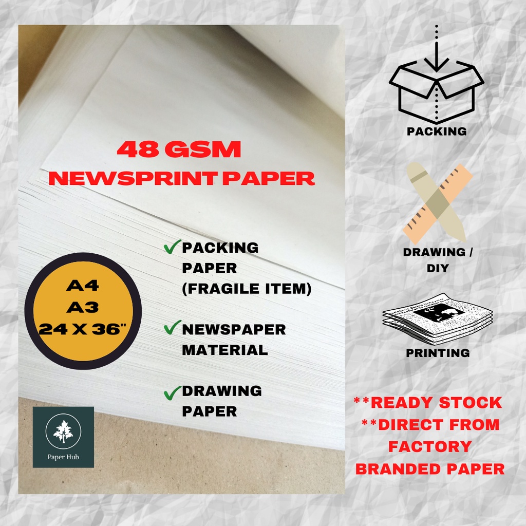 48GSM NEWSPRINT PAPER/ WHITE PACKING PAPER & WRAPPING PAPER/ A4 A3 24 x