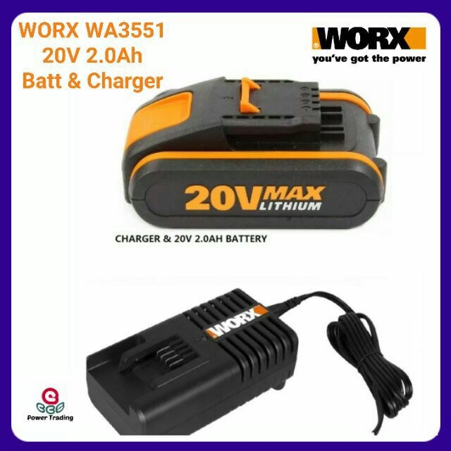 WORX WA3760 20V LI ON BATTERY CHARGER WA3551.1 BATTERY Shopee