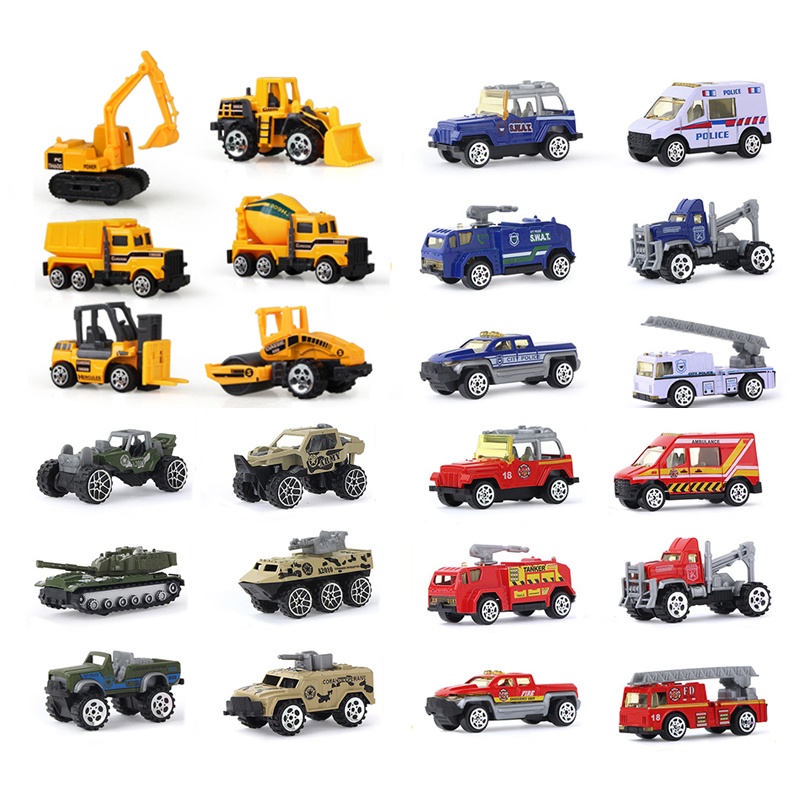 6pcs Mini Sliding Alloy Car Model Toy Police Car Fire Truck Engineering ...