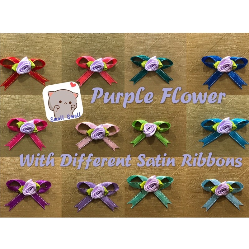 Purple Flower With Mini Satin Ribbons Bows Gift Craft Wedding, Birthday ...