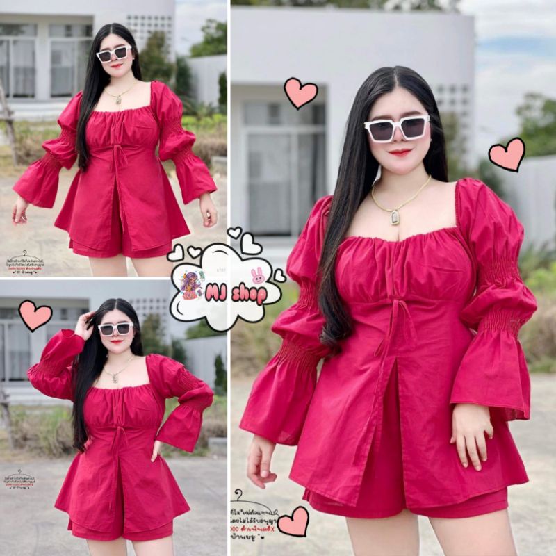 A787 Doll Sleeve Set 2 Pieces Tops Pants Plump Girl Shopee Malaysia