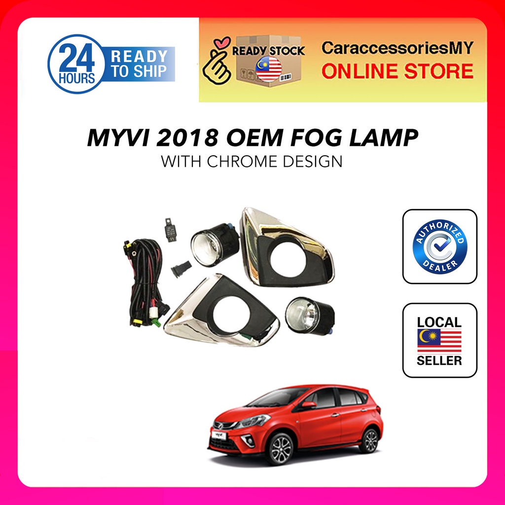 Perodua Myvi 2018 Fog Lamp + Fog Lamp Cover (Chrome) Spot Light Kit new