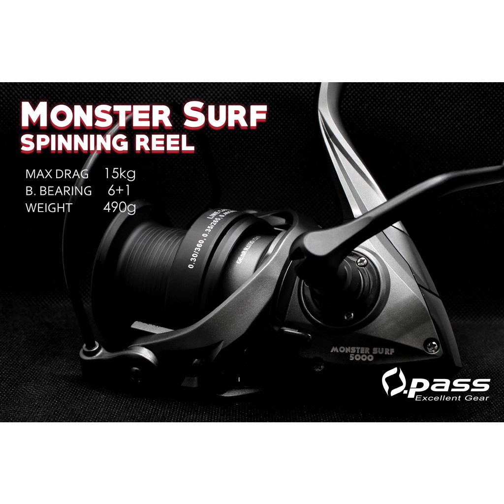OPASS fishing reel MONSTER SURF 5000 CARBON HANDLE KNOB Surf Casting  SPINNING REEL WITH FREE GIFT Mesin pantai